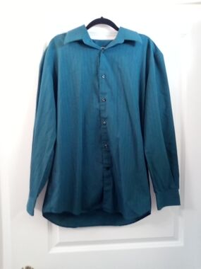 Teal Button-Down Casual Shirts Long Sleeves Slim Fit Size Large By Axist